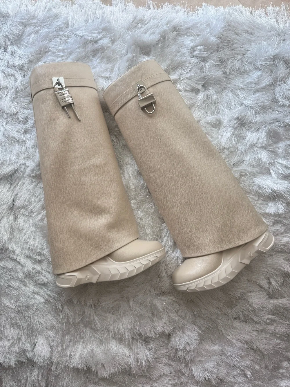 Givenchy Beige Over-the-Knee Leather Boots with Silver Hardware